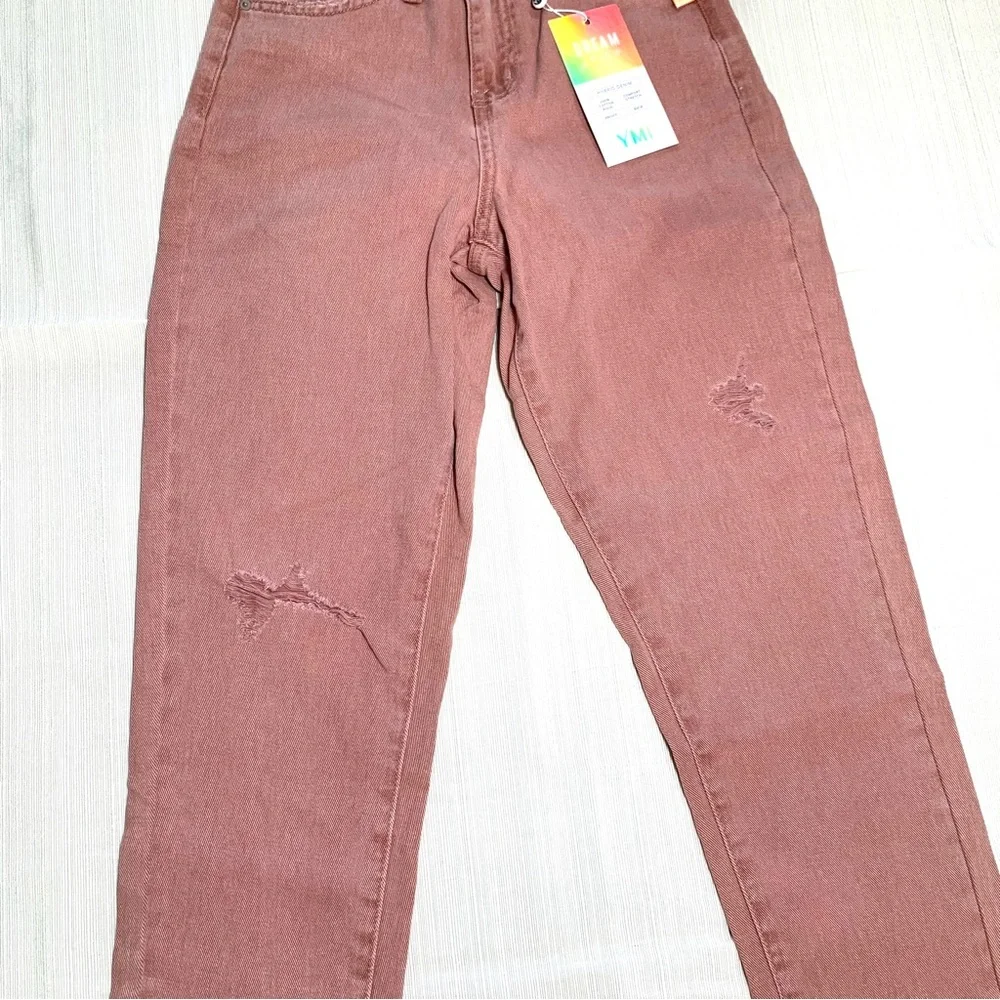 YMI Hybrid Dream Fit High Rise Mom Jeans Mauve Pink Distressed NWT Sz 3/26 Y2K